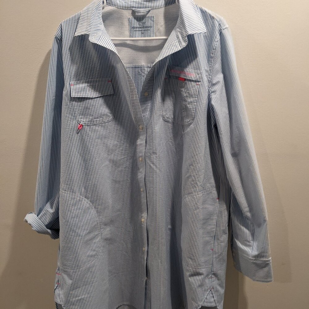 Vineyard Vines Women's Button Up Blue White Striped Dress/Cover Size 14